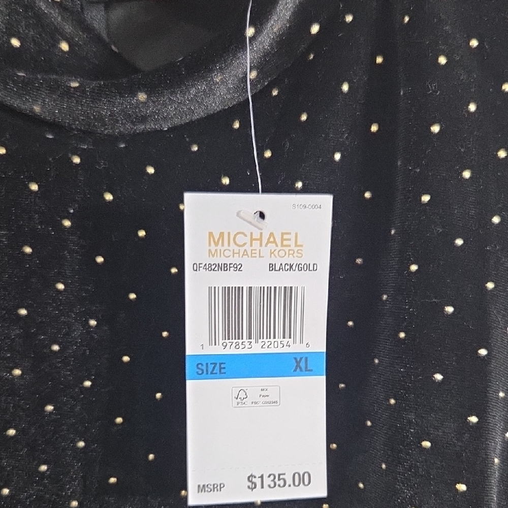 Michael Kors Black Velvet Top with Gold Accents